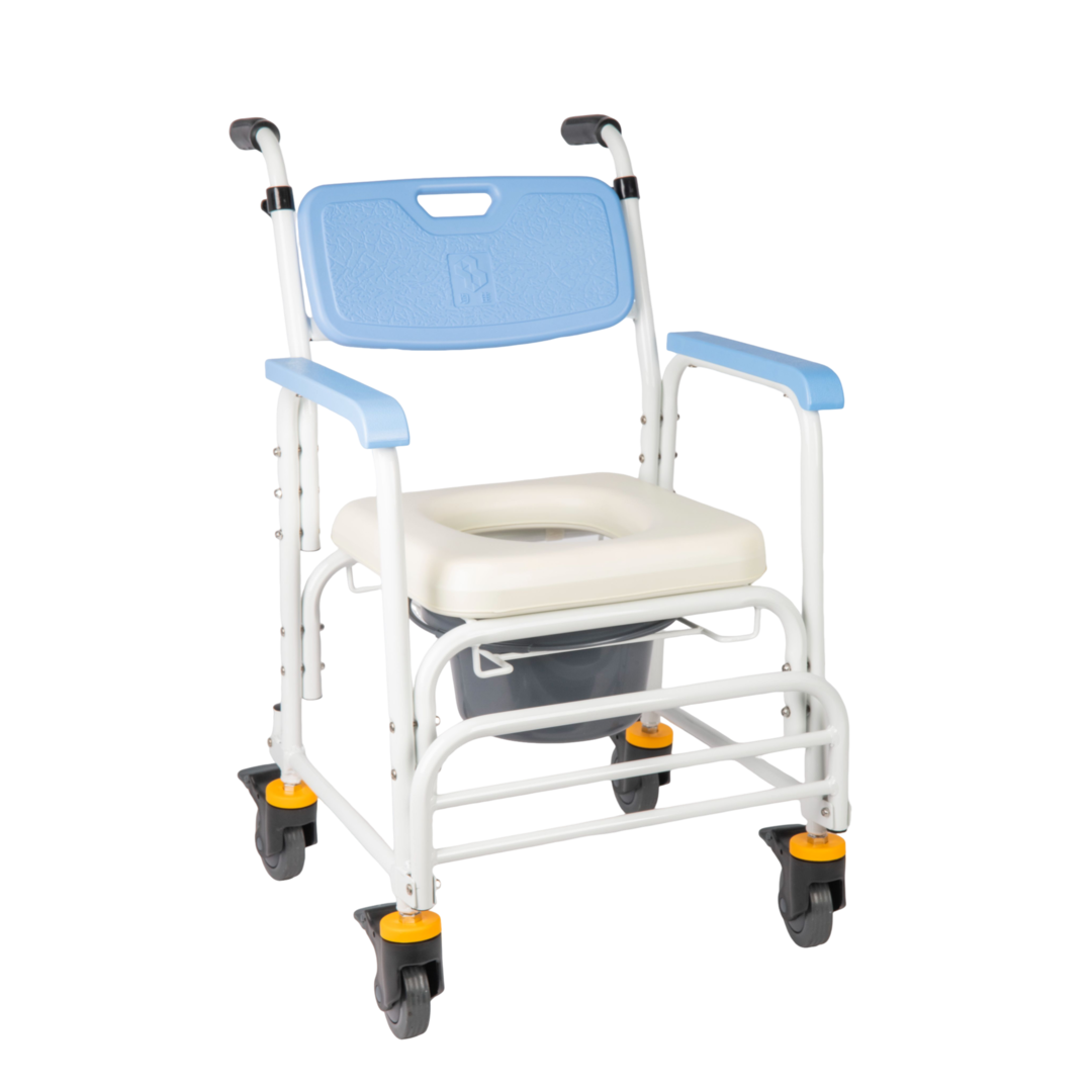JCS-205 Aluminum Alloy Shower Commode Chair with Wheels & Push Handles